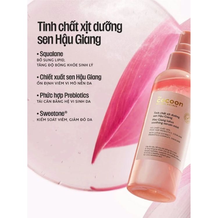Tinh Chất Xịt Dưỡng Sen Hậu Giang Cocoon Lotus Soothing Serum Mist 100ml