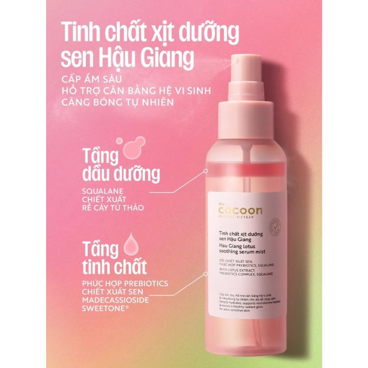 Tinh Chất Xịt Dưỡng Sen Hậu Giang Cocoon Lotus Soothing Serum Mist 100ml