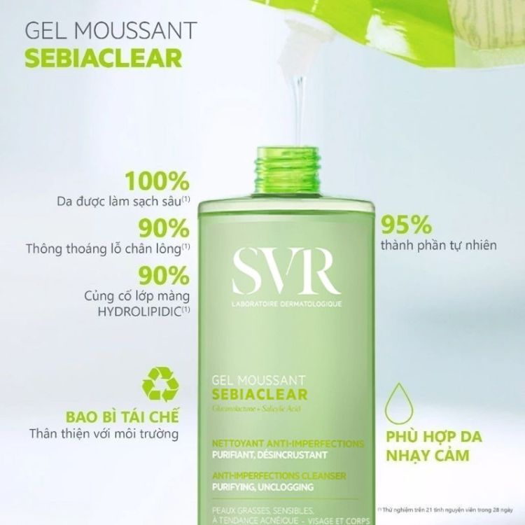 Gel Rửa Mặt Làm Sạch Dịu SVR Sebiaclear Gel Moussant