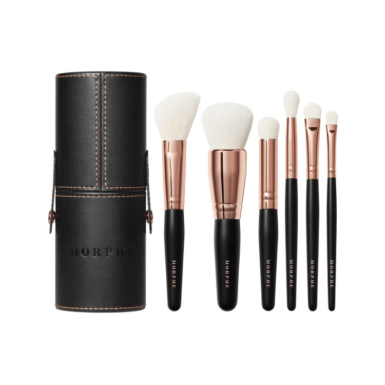 Bộ Cọ Trang Điểm Mặt & Mắt Morphe Rosé Away 6-Piece Face & Eye Travel Brush Set