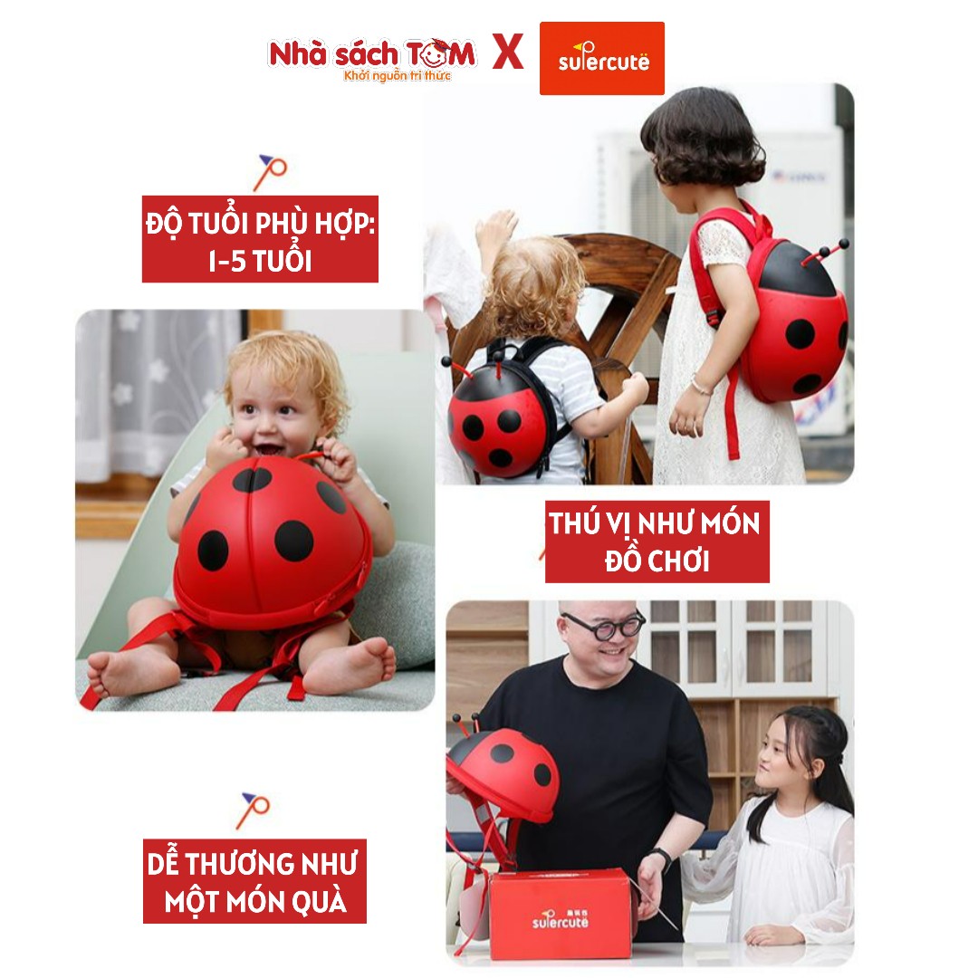 Balo mẫu giáo hình bọ Ladybug 3D, Supercute, balo mầm non thiết kế ngộ nghĩnh, chống nước, siêu nhẹ, dễ thương cho bé