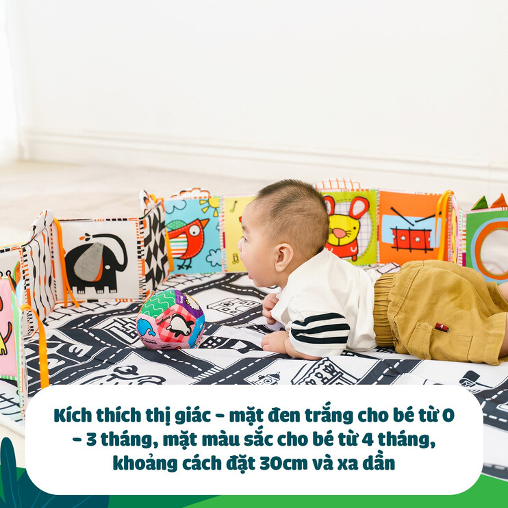 Quây cũi kiêm sách vải kích thích thị giác Lalala baby cho bé từ 0-12 tháng tuổi