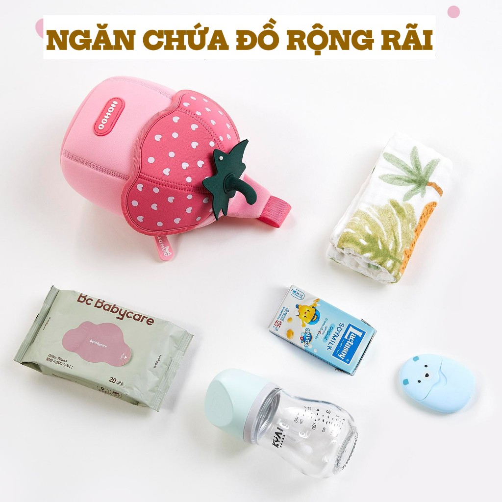 Túi đeo chéo, túi đeo vai trái dâu màu hồng Nohoo cho bé, túi mini dễ thương, nhẹ, phù hợp bé đi chơi hằng ngày