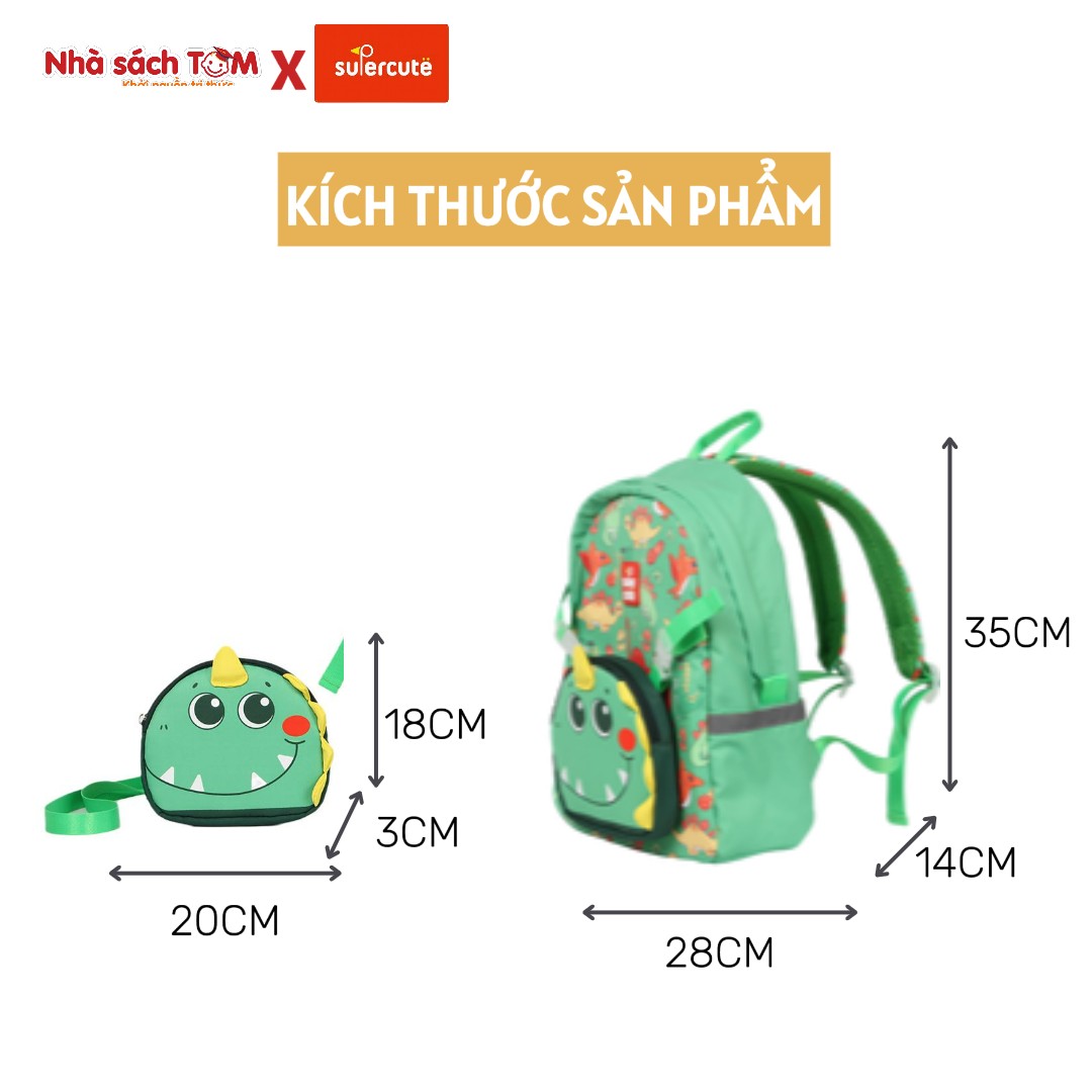 Balo mẫu giáo Supercute 2 trong 1 kết hợp túi đeo chéo ngộ nghĩnh cho bé, balo mầm non siêu nhẹ, chống nước, kiểu dáng đáng yêu  SF125