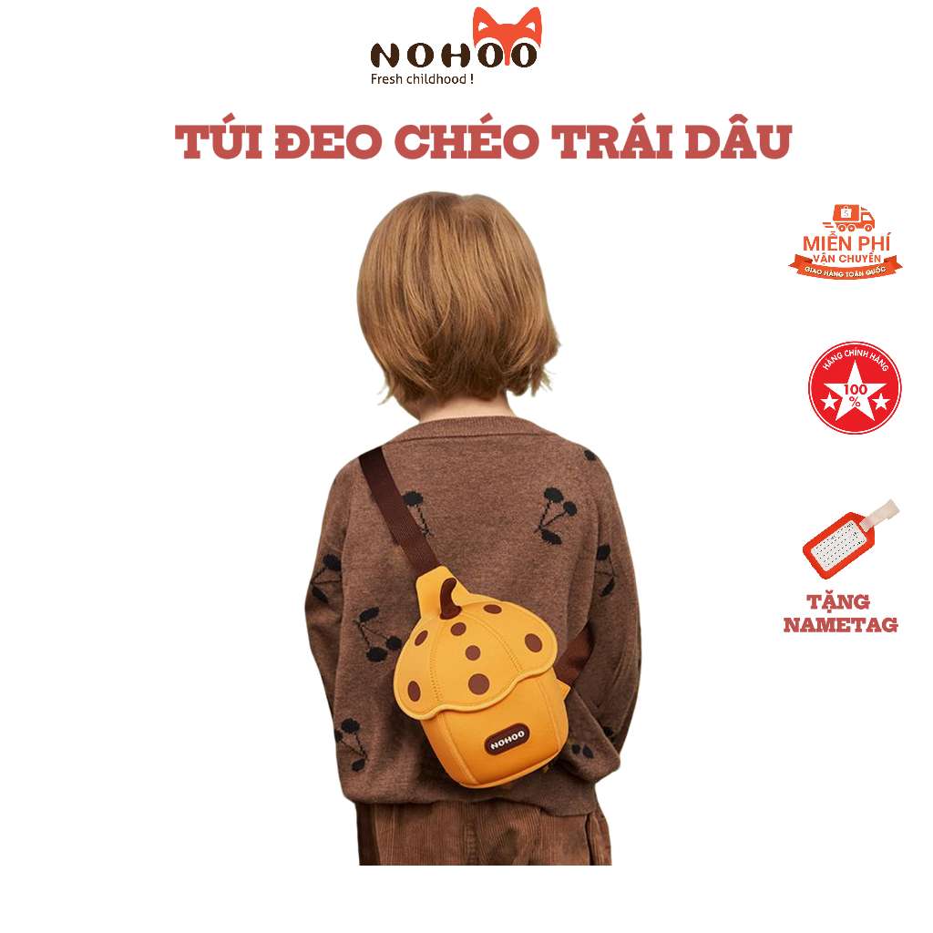 Túi đeo chéo, túi đeo vai trái dâu màu vàng Nohoo cho bé, túi mini dễ thương, nhẹ, phù hợp bé đi chơi hằng ngày