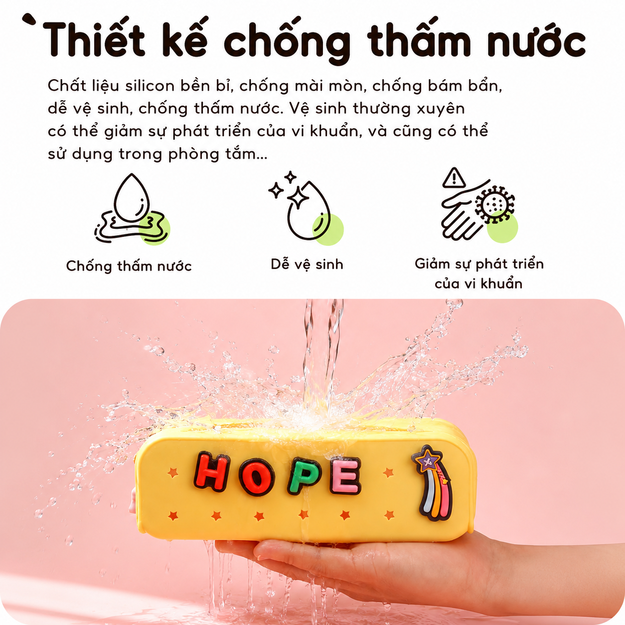 Hộp Bút Đa Năng Silicone Chống Thấm Nước Cho Học Sinh hộp bút Bền Đẹp, Dễ Vệ Sinh NV-25017-01 KIMCHI KIDS