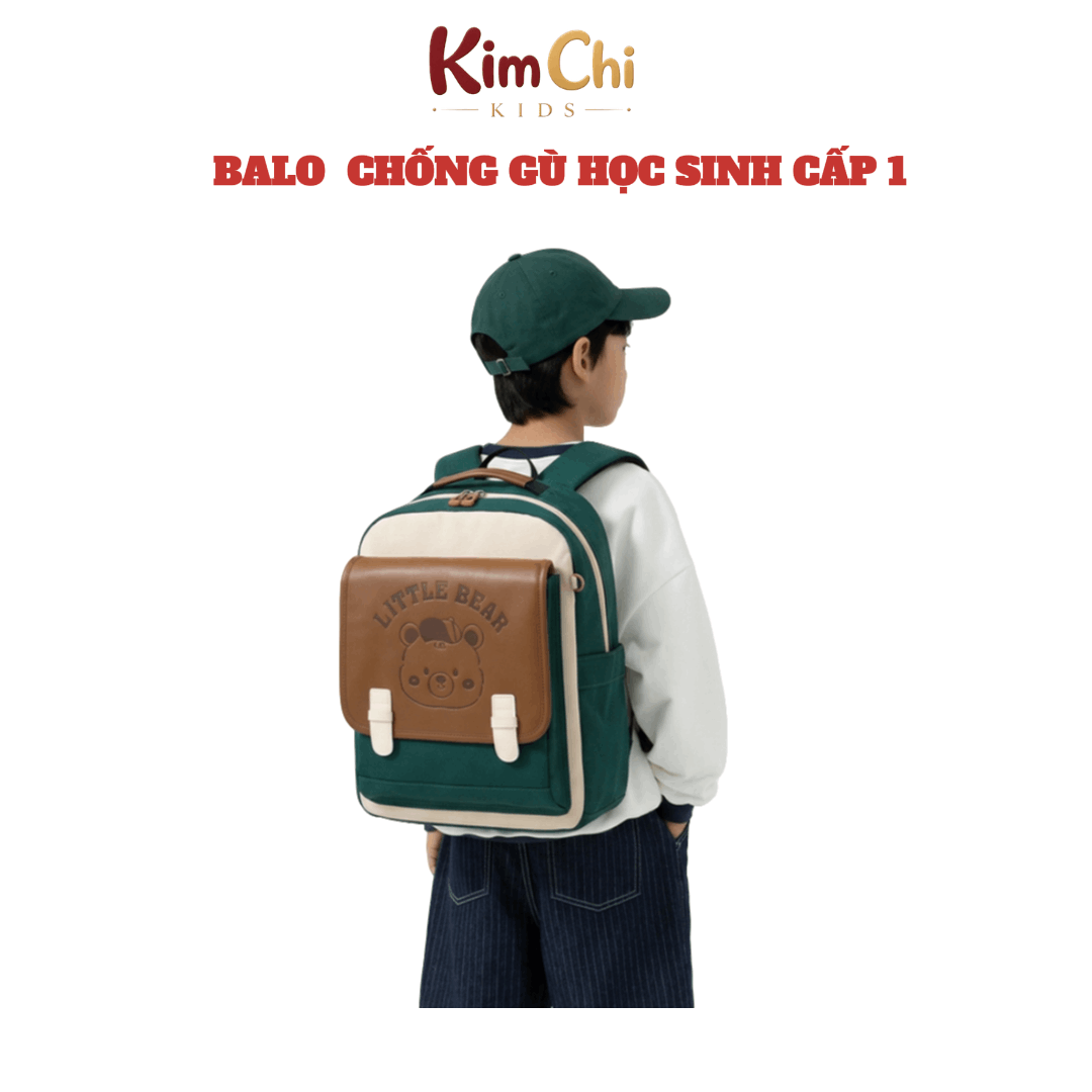 Balo học sinh tiểu học Worm's home balo cao cấp chống gù balo cho bé siêu nhẹ chống nước nhiều ngăn - KimChi Kids - S0050 xanh