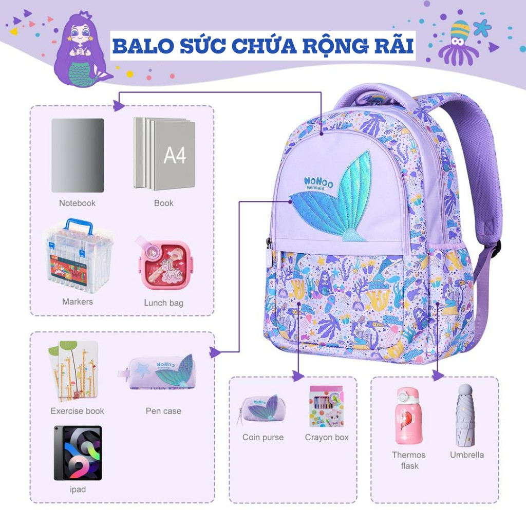 Balo học sinh cấp 2, balo cho bé từ 11-15 tuổi siêu nhẹ, chống thấm nhẹ, kiểu dáng đáng yêu NB004-2