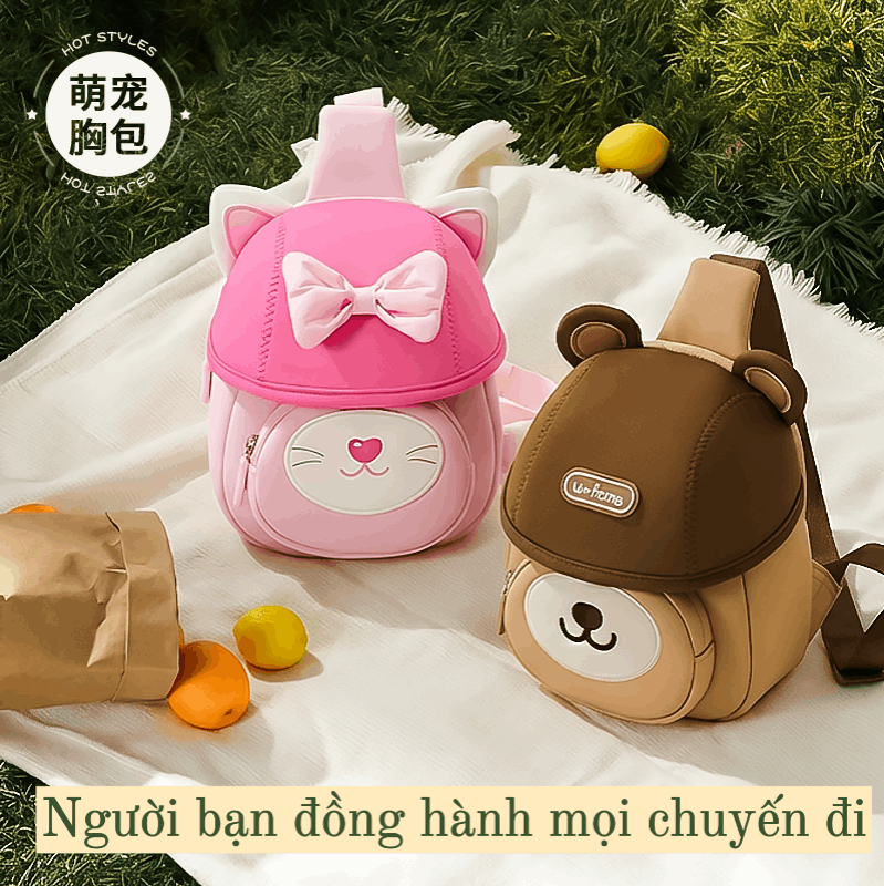 Túi đeo vai hình gấu cho bé Worm's home túi đeo chéo mini dễ thương, gọn nhẹ, tiện mang đi chơi R137