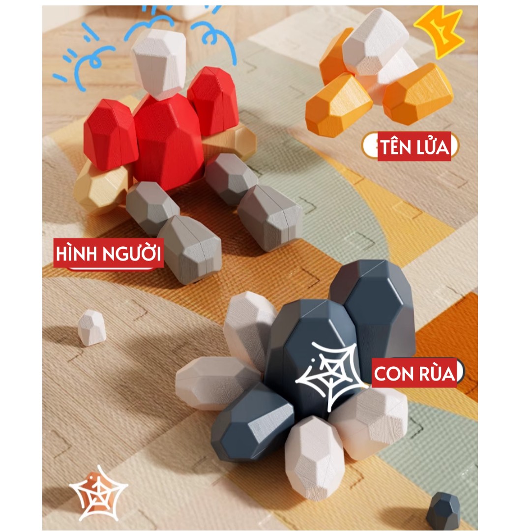 Đồ chơi Tumi-ishi đá xếp chồng cân bằng Montessori – Đồ chơi gỗ thông minh rèn luyện kỹ năng cho bé từ 3 tuổi