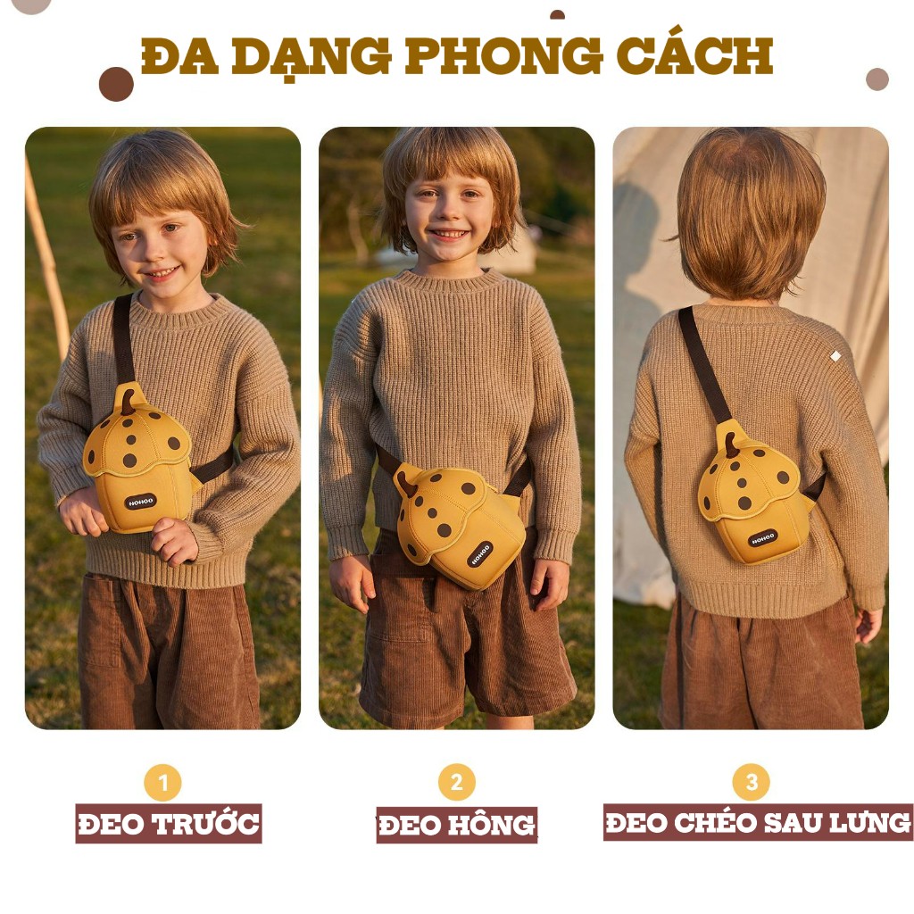 Túi đeo chéo, túi đeo vai trái dâu màu vàng Nohoo cho bé, túi mini dễ thương, nhẹ, phù hợp bé đi chơi hằng ngày
