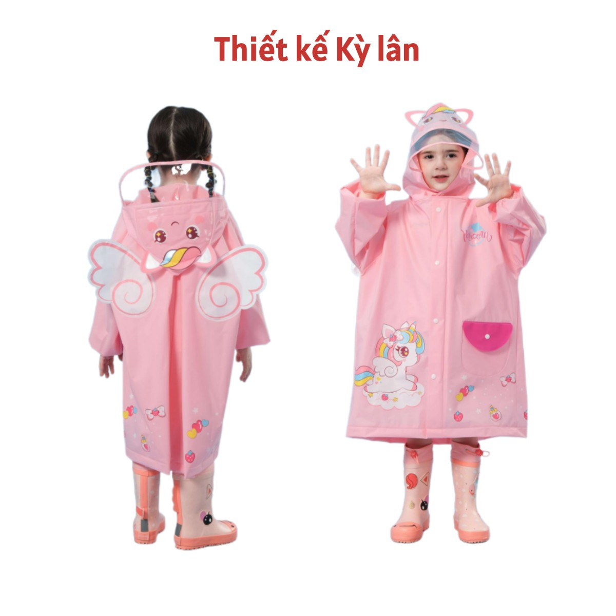 Áo mưa trẻ em chống nước cao cấp có khoá kéo, Nhà sách Tom, áo mưa cho bé thiết kế đeo balo được