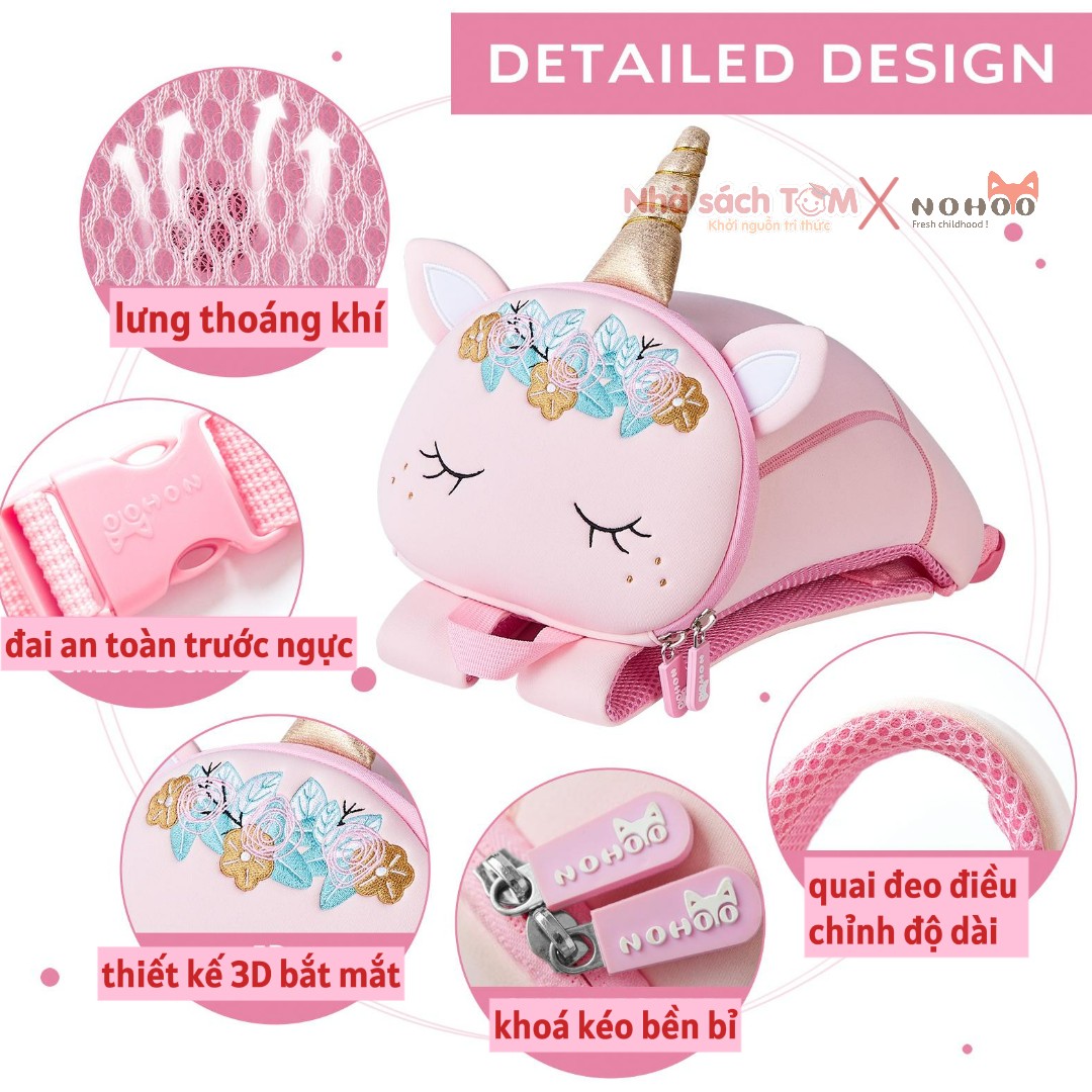 Balo mẫu giáo chống lạc Nohoo chính hãng siêu nhẹ hình thú dễ thương cho bé từ 2-6 tuổi NHB051S