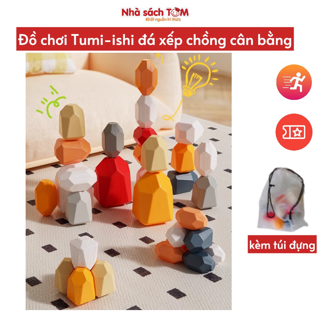 Đồ chơi Tumi-ishi đá xếp chồng cân bằng Montessori – Đồ chơi gỗ thông minh rèn luyện kỹ năng cho bé từ 3 tuổi