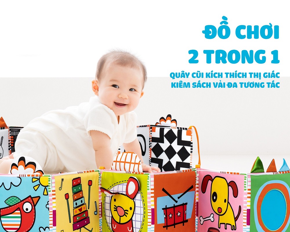 Quây cũi kiêm sách vải kích thích thị giác Lalala baby cho bé từ 0-12 tháng tuổi