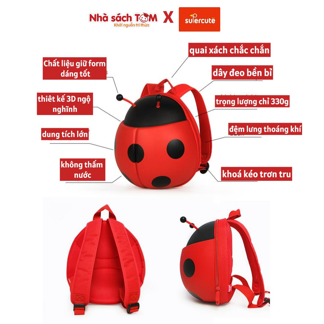Balo mẫu giáo hình bọ Ladybug 3D, Supercute, balo mầm non thiết kế ngộ nghĩnh, chống nước, siêu nhẹ, dễ thương cho bé