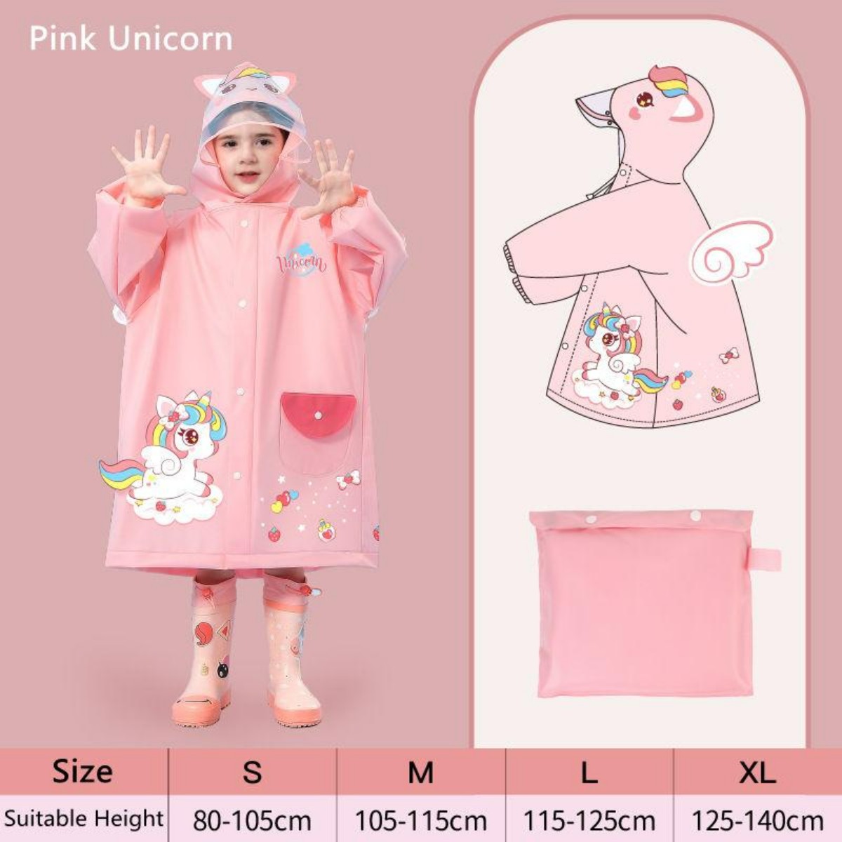 Áo mưa trẻ em chống nước cao cấp có khoá kéo, Nhà sách Tom, áo mưa cho bé thiết kế đeo balo được