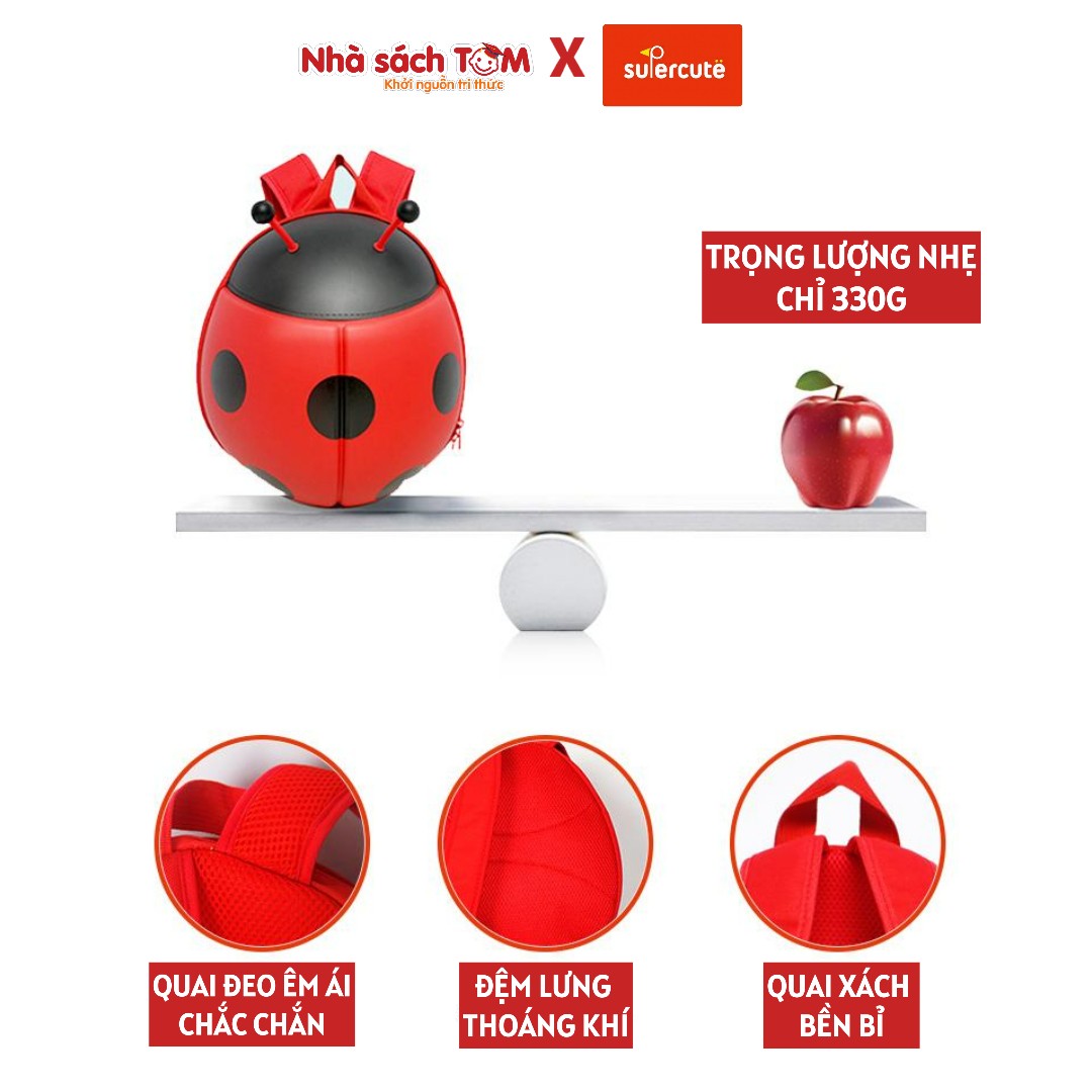 Balo mẫu giáo hình bọ Ladybug 3D, Supercute, balo mầm non thiết kế ngộ nghĩnh, chống nước, siêu nhẹ, dễ thương cho bé