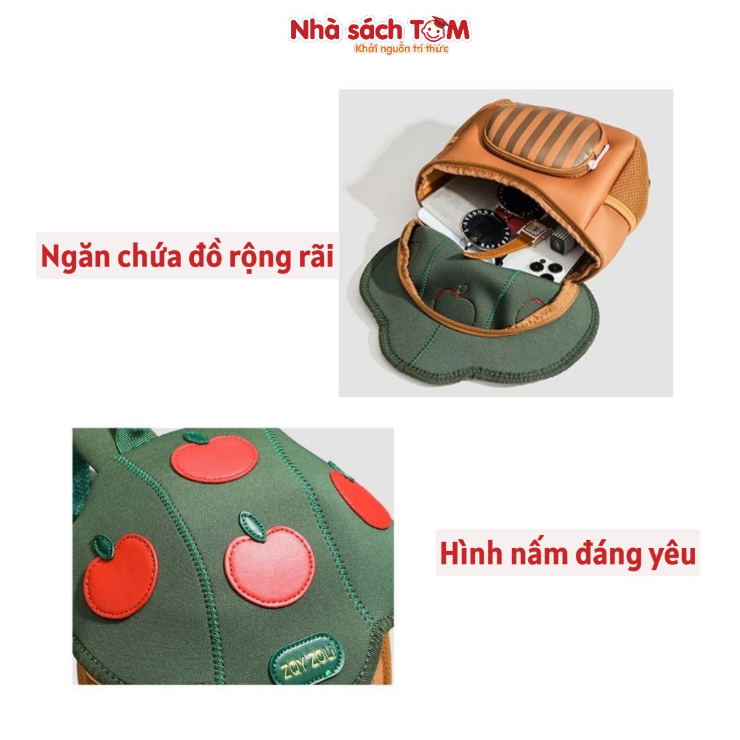 Balo mẫu giáo hình nấm Yoz iozi siêu nhẹ 250g, chống nước thiết kế ôm lưng, khóa ngực chữ H an toàn cho bé