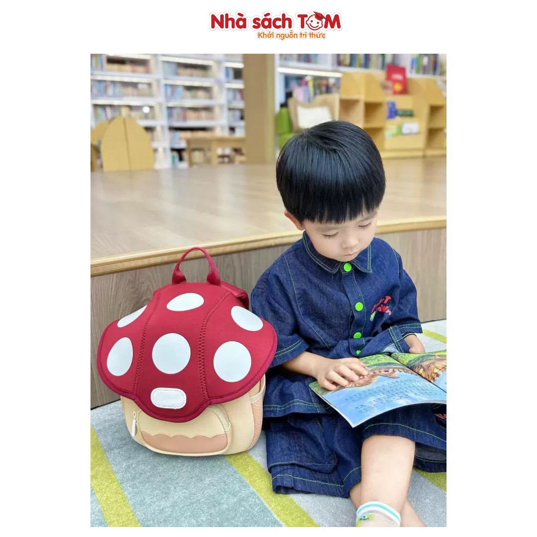 Balo mẫu giáo hình nấm Yoz iozi siêu nhẹ 250g, chống nước thiết kế ôm lưng, khóa ngực chữ H an toàn cho bé