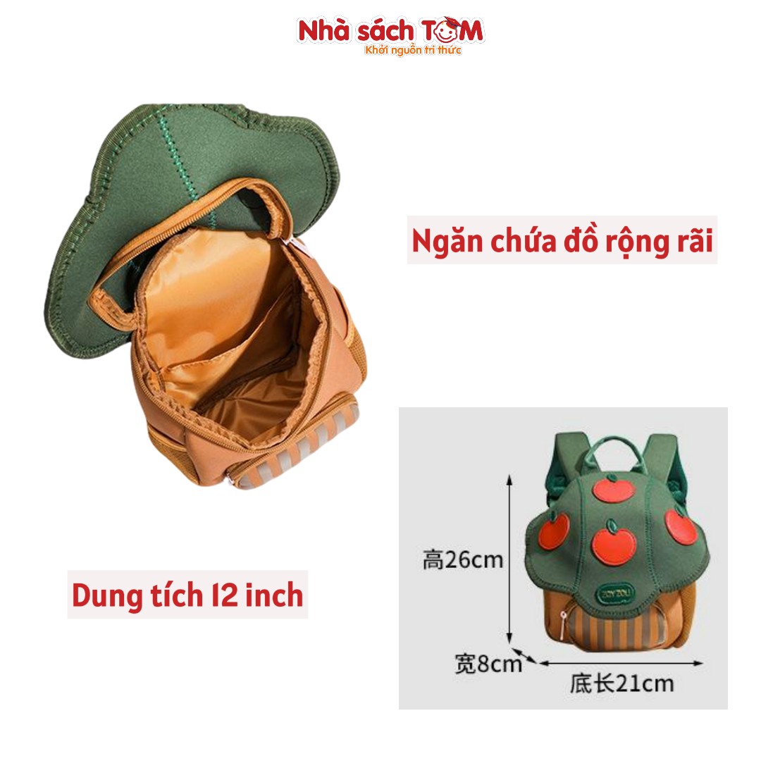 Balo mẫu giáo hình nấm Yoz iozi siêu nhẹ 250g, chống nước thiết kế ôm lưng, khóa ngực chữ H an toàn cho bé