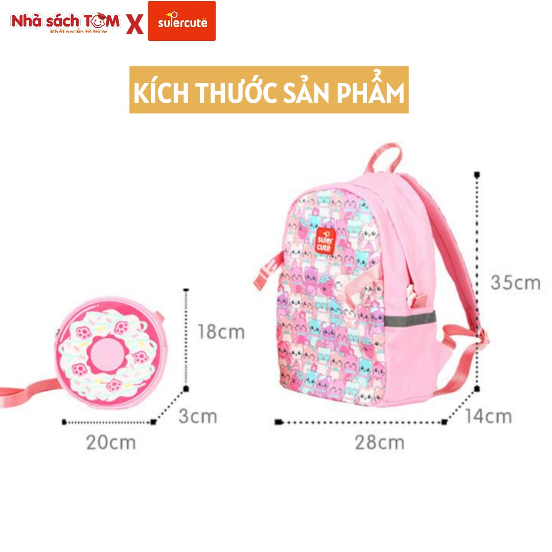 Balo mẫu giáo Supercute 2 trong 1 kết hợp túi đeo chéo ngộ nghĩnh cho bé, balo mầm non siêu nhẹ, chống nước, kiểu dáng đáng yêu  SF157