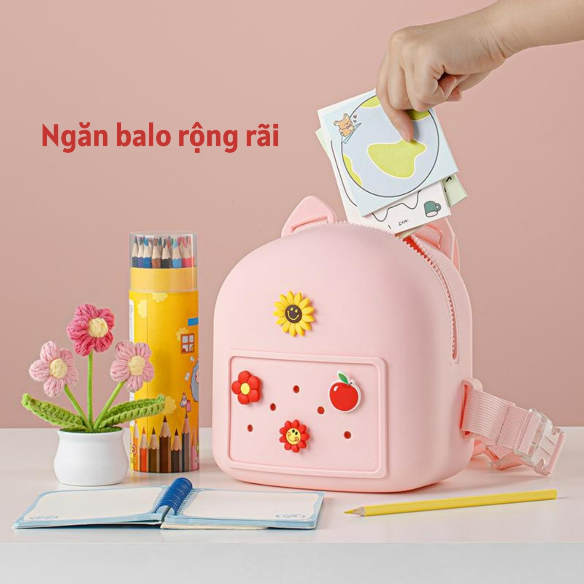 Balo silicone chống nước cho bé, ba lô trẻ em chống ướt, nhẹ, dễ thương, chống bám bẩn, dễ vệ sinh