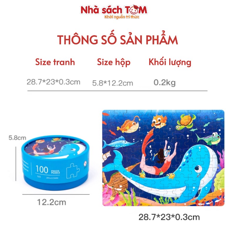 Bộ Đồ Chơi Tranh Ghép Hình Montessori 100 miếng, Buludy, đồ chơi giáo dục cho bé từ 3 tuổi