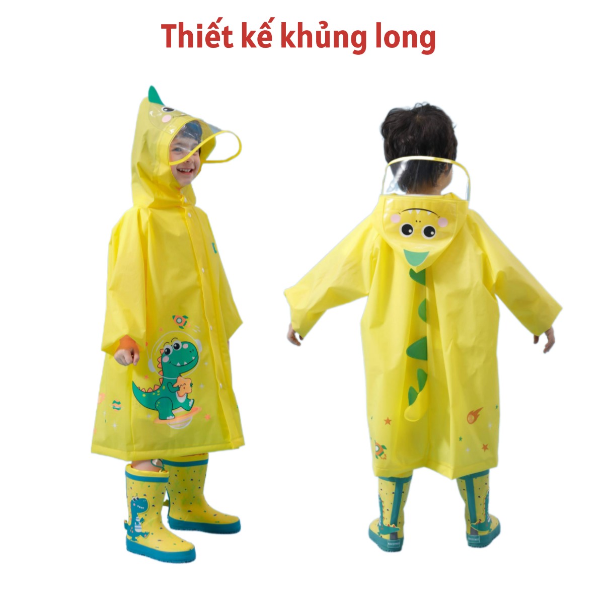 Áo mưa trẻ em chống nước cao cấp có khoá kéo, Nhà sách Tom, áo mưa cho bé thiết kế đeo balo được
