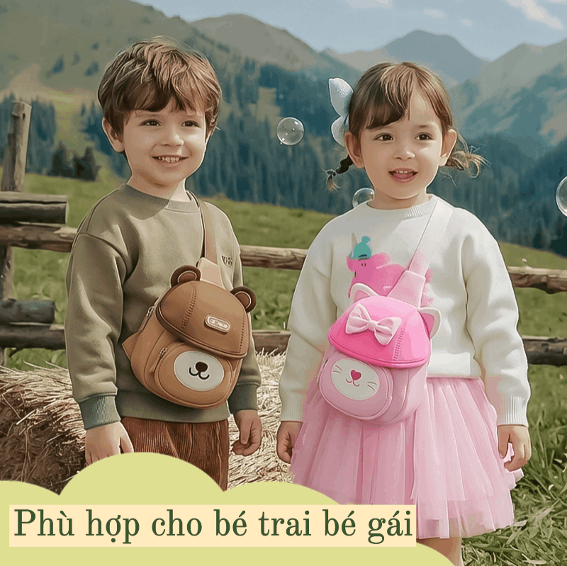 Túi đeo vai hình gấu cho bé Worm's home túi đeo chéo mini dễ thương, gọn nhẹ, tiện mang đi chơi R137