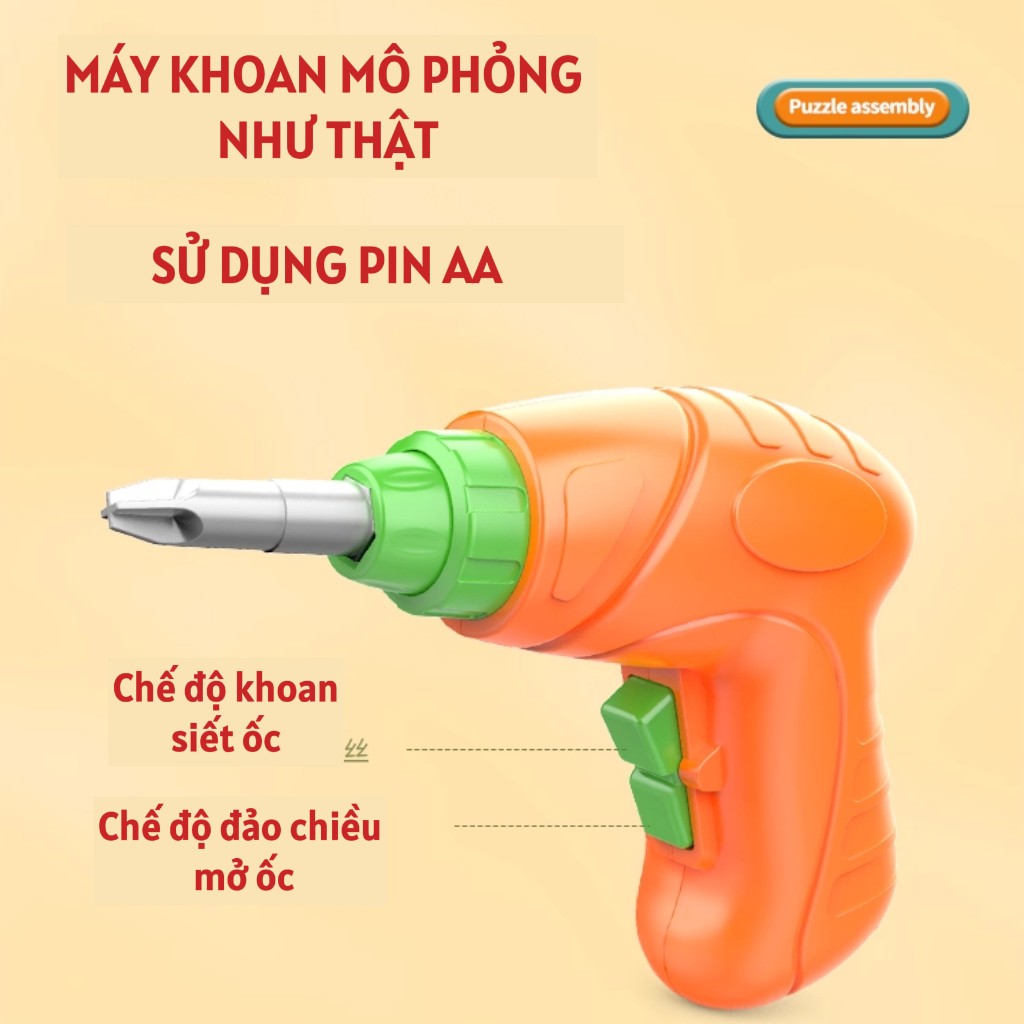 Đồ chơi DIY lắp ráp kỹ sư kèm khoan điện, bộ đồ chơi giáo dục STEM cho bé sáng tạo