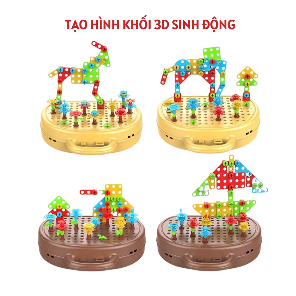 Đồ chơi DIY lắp ráp kỹ sư kèm khoan điện, bộ đồ chơi giáo dục STEM cho bé sáng tạo