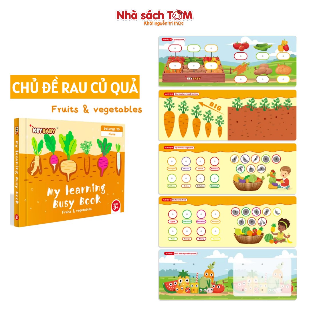Busy book học liệu giáo dục Keybaby, đồ chơi thông minh Montessori, sách bóc dán cho bé từ 3 tuổi