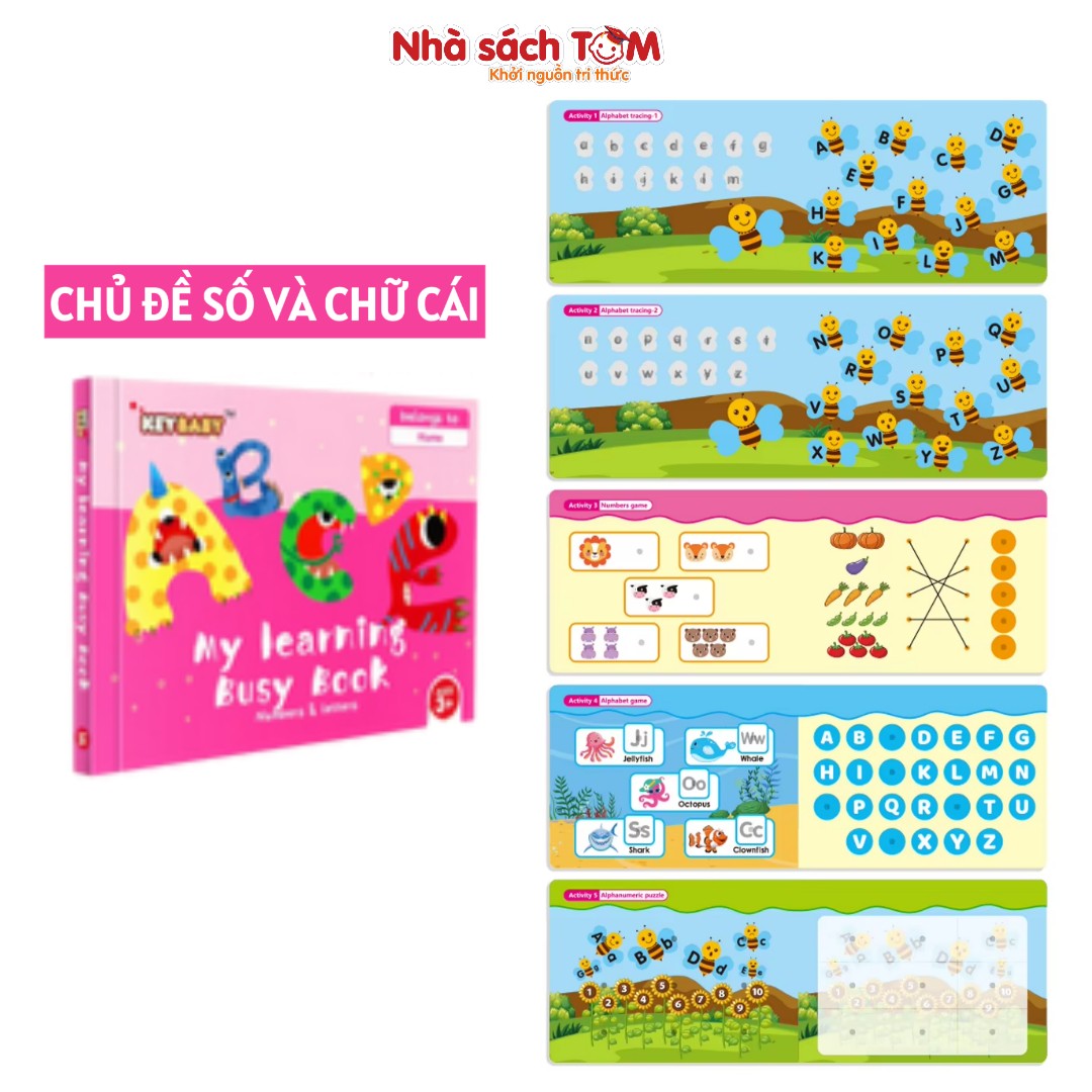 Busy book học liệu giáo dục Keybaby, đồ chơi thông minh Montessori, sách bóc dán cho bé từ 3 tuổi