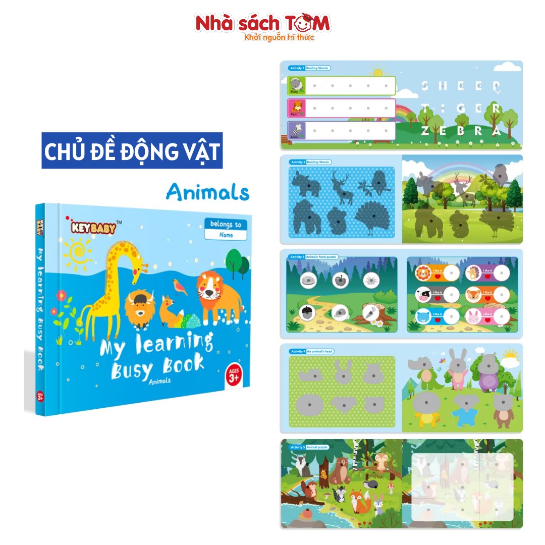 Busy book học liệu giáo dục Keybaby, đồ chơi thông minh Montessori, sách bóc dán cho bé từ 3 tuổi