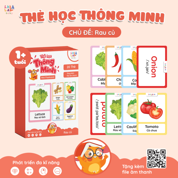 Thẻ học thú vị song ngữ Anh Việt Mini Flashcard nhiều chủ đề cho bé Lalala baby