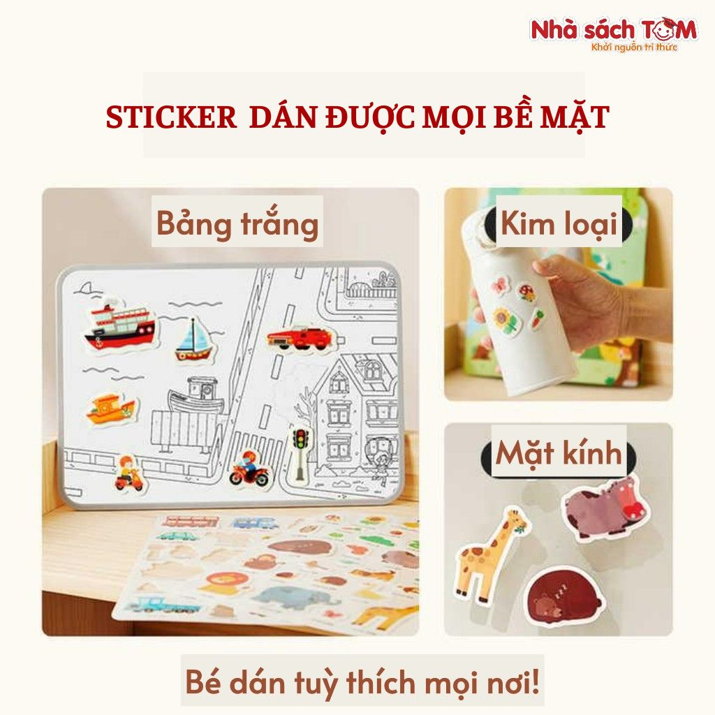 Sách dán sticker thạch Keybaby, đồ chơi bóc dán không rách dùng được nhiều lần