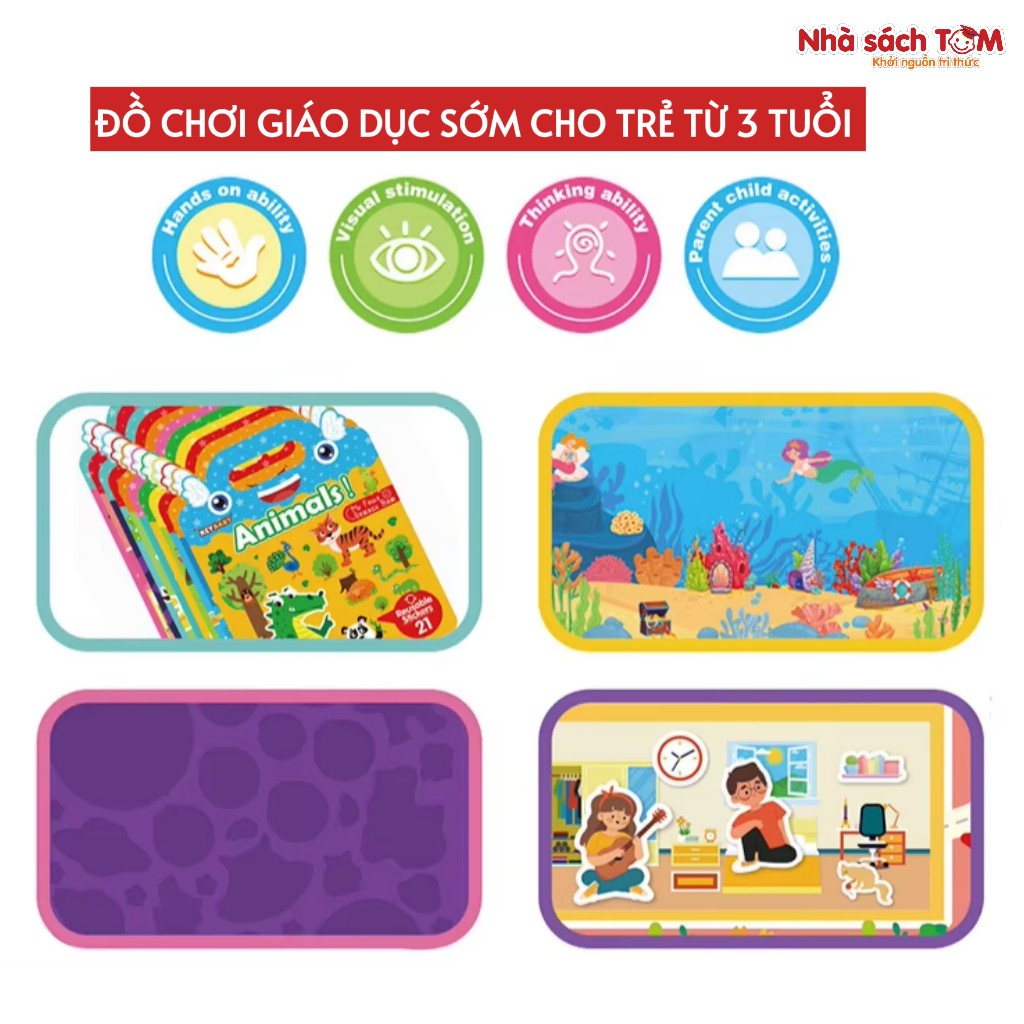 Sách dán sticker thạch Keybaby, đồ chơi bóc dán không rách dùng được nhiều lần
