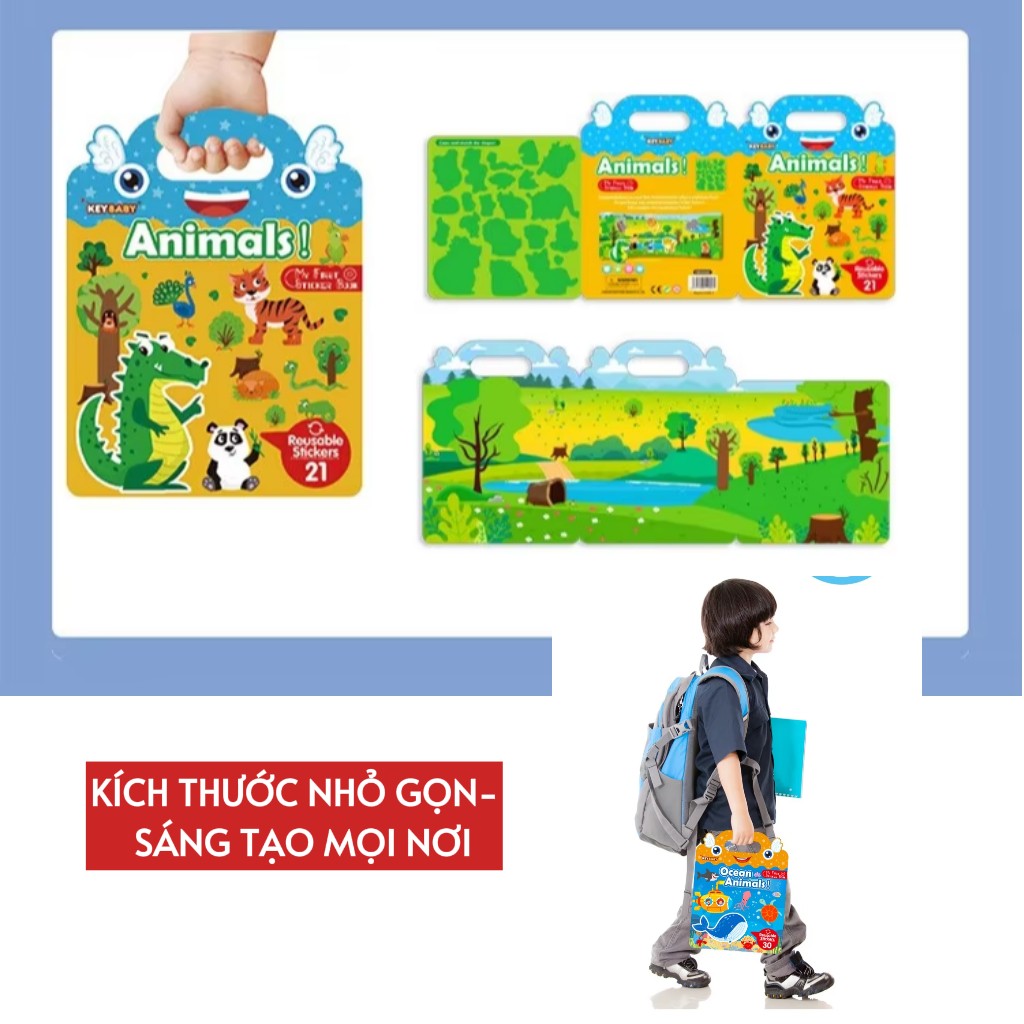 Sách dán sticker thạch Keybaby, đồ chơi bóc dán không rách dùng được nhiều lần