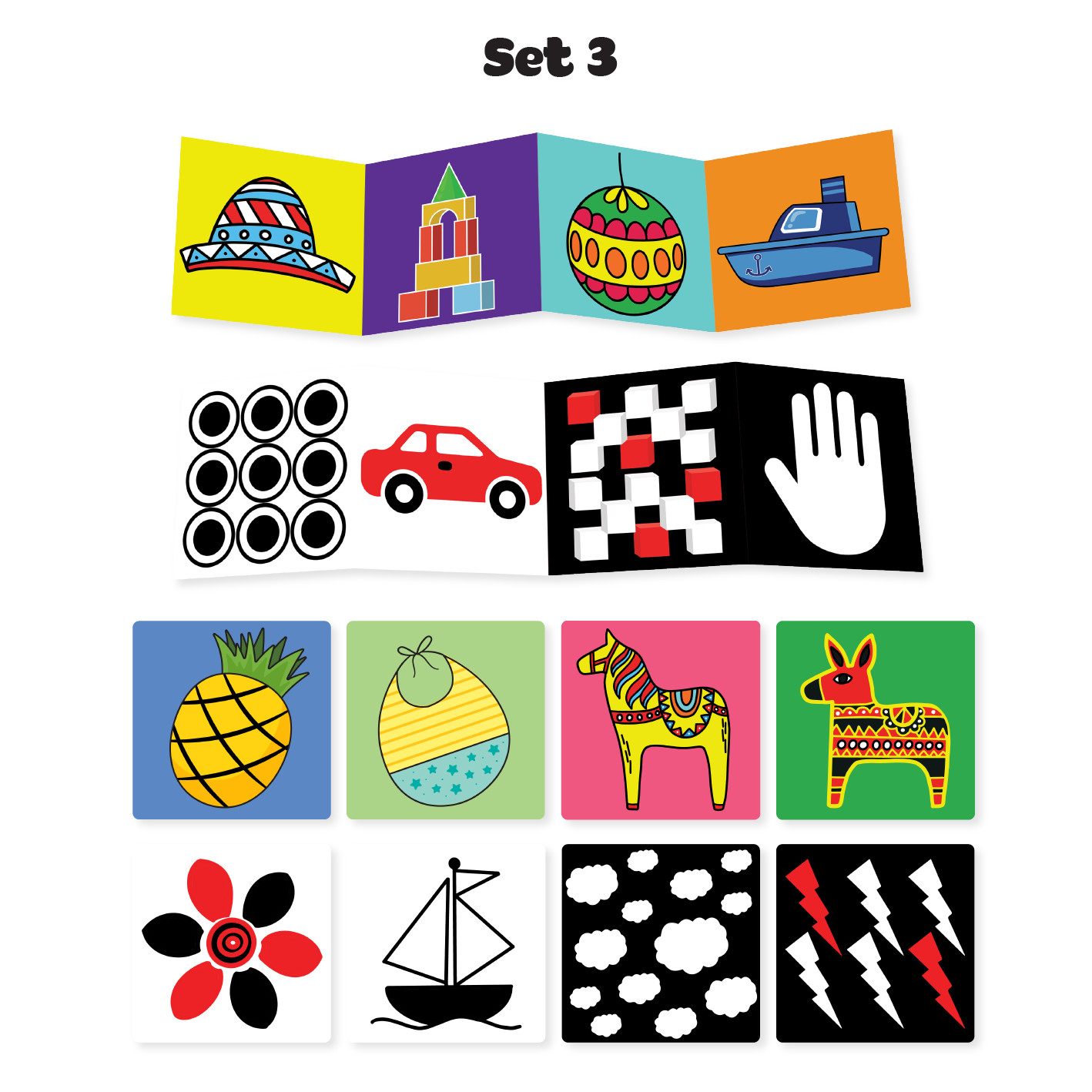 Bộ thẻ gấp zic zac và flashcard kích thích thị giác Lalala baby cho bé từ 0-12 tháng tuổi