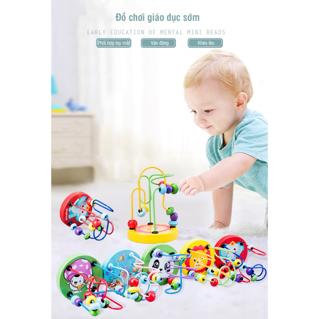 Đồ chơi giáo dục thông minh luồn hạt bằng gỗ, đồ chơi Montessori giúp bé phát triển trí tuệ