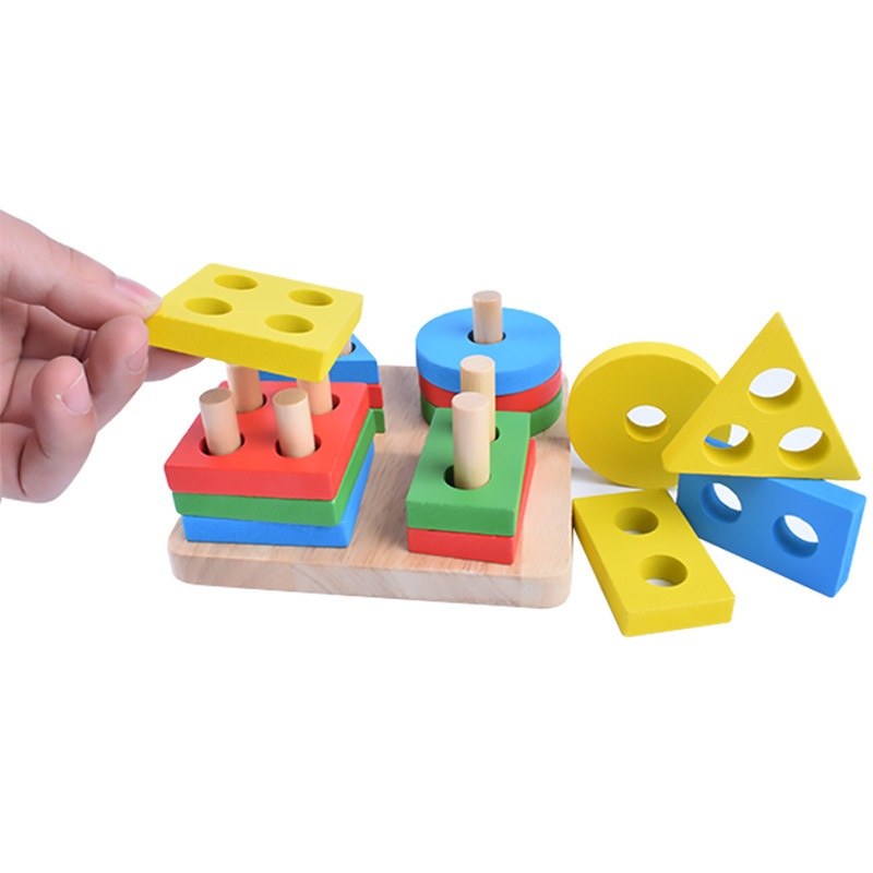 Đồ chơi giáo dục thông minh thả hình khối cọc gỗ, đồ chơi Montessori giúp bé phát triển trí tuệ