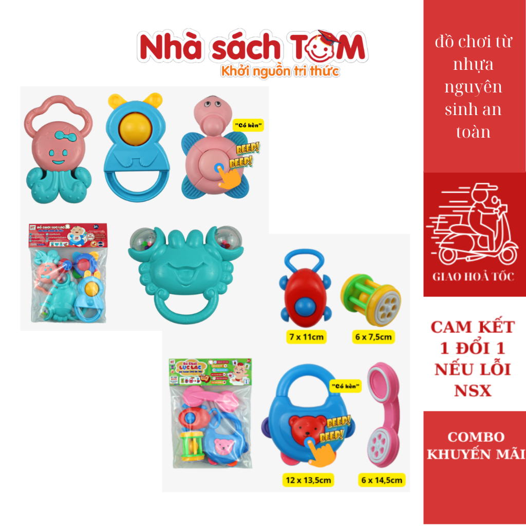 Đồ chơi lục lạc cầm tay cho bé,bộ đồ chơi xúc xắc, Hoàng Thu Toys,nhựa nguyên sinh an toàn cho bé