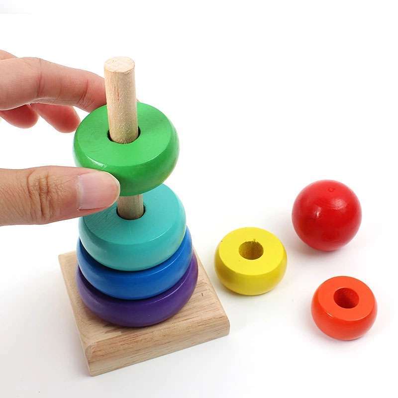 Đồ chơi giáo dục thông minh, tháp cầu vồng bằng gỗ, đồ chơi Montessori giúp bé phát triển trí tuệ