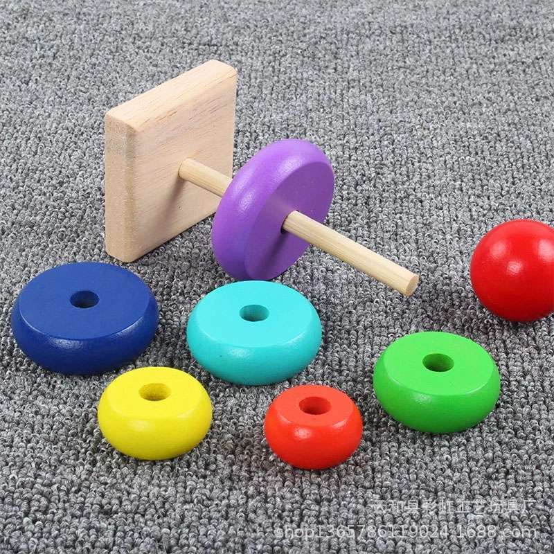 Đồ chơi giáo dục thông minh, tháp cầu vồng bằng gỗ, đồ chơi Montessori giúp bé phát triển trí tuệ