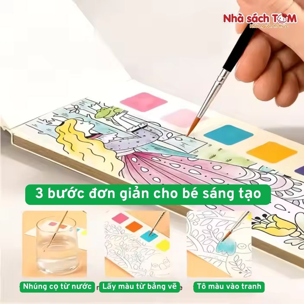 Tập tranh vẽ màu nước Keybaby tranh màu nước nén kèm cọ 24 trang kích thước 8x19cm