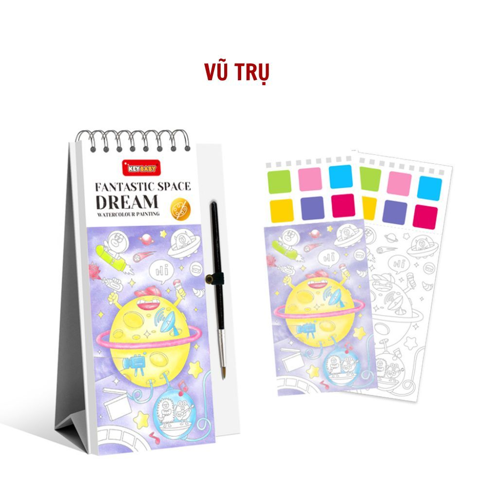 Tập tranh vẽ màu nước Keybaby tranh màu nước nén kèm cọ 24 trang kích thước 8x19cm