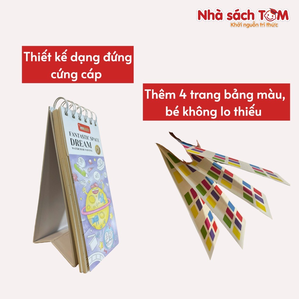 Tập tranh vẽ màu nước Keybaby tranh màu nước nén kèm cọ 24 trang kích thước 8x19cm
