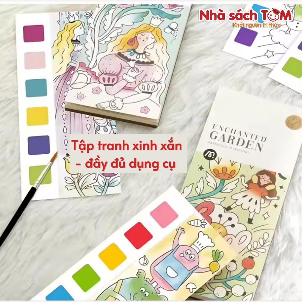 Tập tranh vẽ màu nước Keybaby tranh màu nước nén kèm cọ 24 trang kích thước 8x19cm
