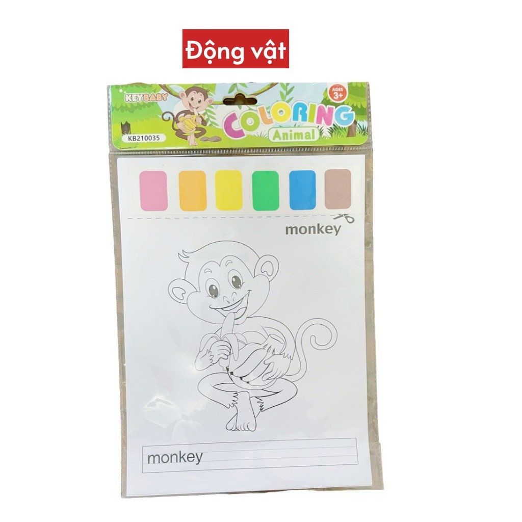 Bộ tranh tô màu Keybaby tranh tô màu nước cho bé dạng nén kèm màu và cọ